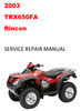 Thumbnail 2003-2005 TRX650FA Rincon Repair Service Manual Thumbnail 2003-2005 TRX650FA Rincon Repair Service Manual